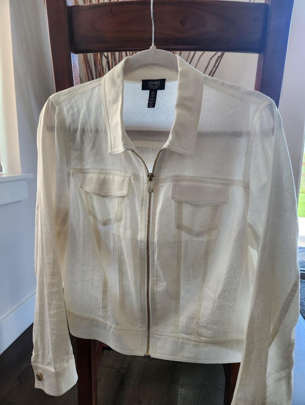 Jones New York Cream Zip-Front Women's Linen Jacket
